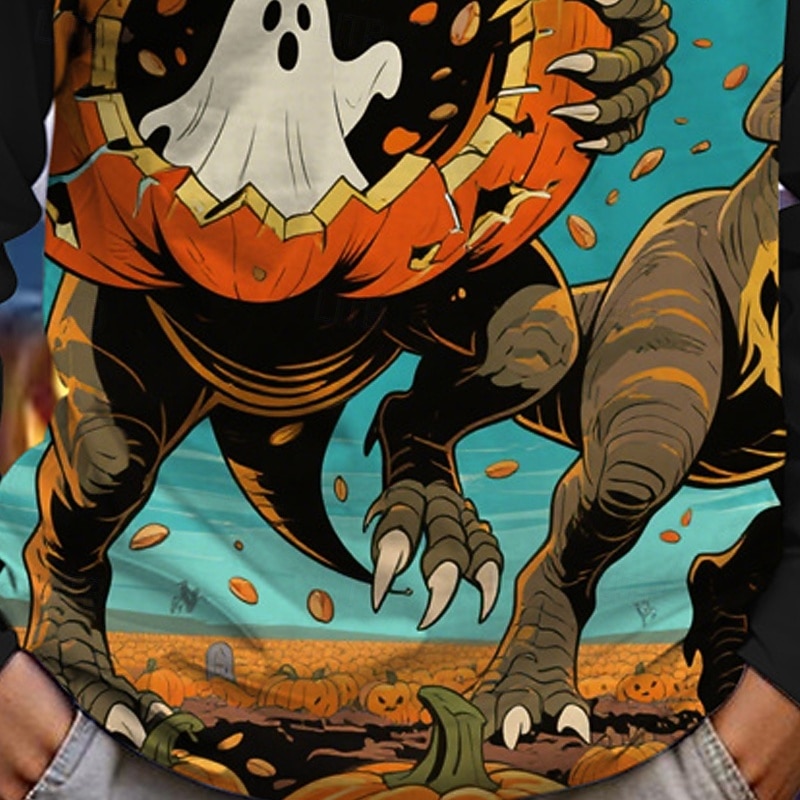 Halloween Jungen 3D Cartoon Kürbis Dinosaurier T-Shirt Langarm Frühling Herbst Mode Basic Kinder 4-12 Jahre Rundhalsausschnitt Outdoor Lässig Täglich Normale Passform 2025 - $13.99 –P5