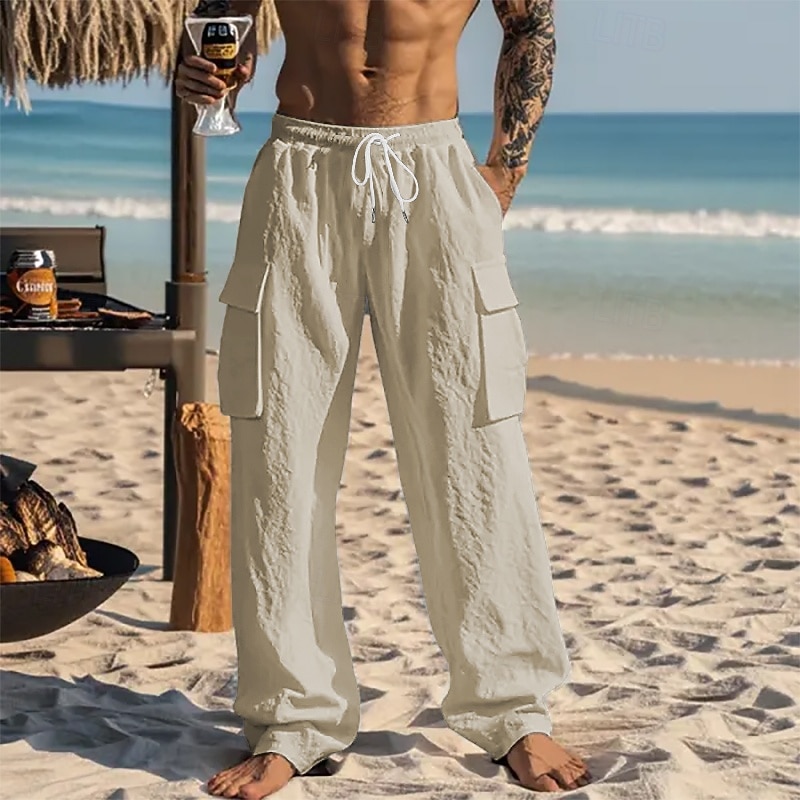 Herren Leinenhosen Hose Sommerhose Strandhose Kordelzug Tasche Elastischer Bund Einfach Komfort Atmungsaktiv Urlaub Täglich Ferien Hawaiianisch Boho Schwarz Weiß Mikroelastisch 2026 - $24.99 –P3