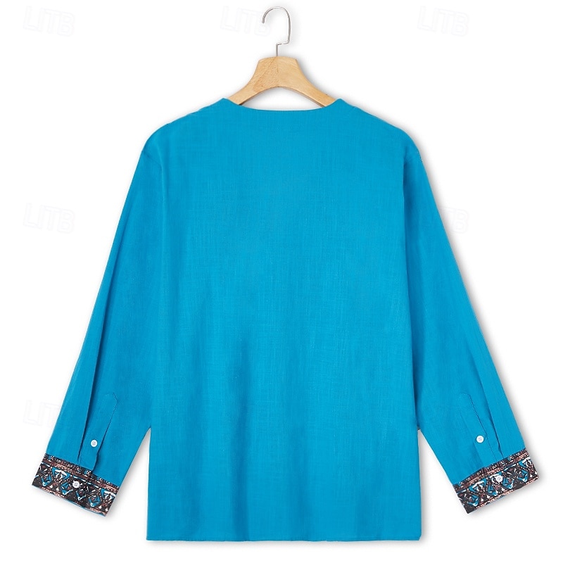 Ανδρικά Πουκάμισο Πουκάμισο Popover Καλοκαιρινό πουκάμισο Πουκάμισο παραλίας Κουρελού Διακοπές Αργίες Θαλασσί Μακρυμάνικο Χωρίς Γιακά Καλοκαίρι Άνοιξη Ρούχα Εθνικό & Θρησκευτικό 2026 - $10.49 –P12