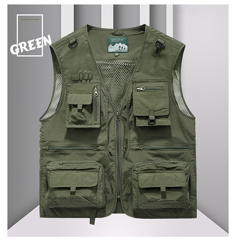 Herr Utomhusväst Taktisk jacka Utomhussport Ledigt Fiske Camping och vandring Aktiv Sportig Sommar Vår Flera fickor Flerskikt Mesh-paneler Polyester Maska Taktisk Fiske Dragkedja Kraglös Normal Svart 2025 - $29.99 –P2