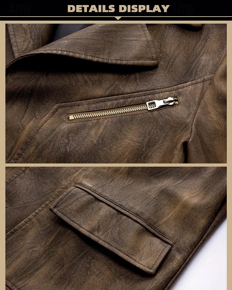Herr Imitationsläderjacka Blazer i konstläder Bikerjacka Semester Dagligen Vindtät Håller värmen Ficka Vår Höst Slät Mode Klassisk Kavajslag Normal Imitationsläder Svart Kaffe Jacka 2025 - $55.99 –P6