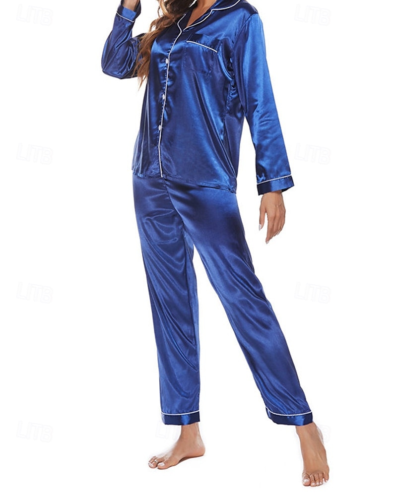 Γυναικεία Σαλόνια Μοντέρνα Καθημερινό Μαλακή Μονόχρωμες Σατέν Μεταξωτές Πιτζάμες Πιτζάμες Κουμπιά Παντελόνι Καθημερινά Κρεβάτι Μακρυμάνικο Πέτο Μπλε Λίμνης Μαύρο Σαμπανιζέ Κρασί Βυσσινί 2026 - $25.99 –P4
