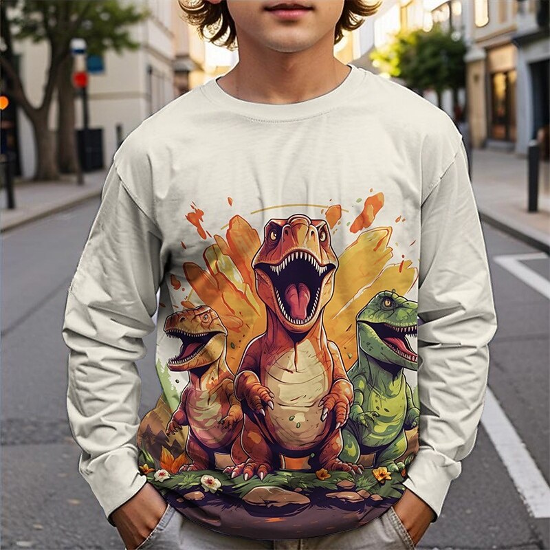 Pojkar 3D Dinosaurie T-shirt Långärmad Vår Höst Mode Grundläggande Barn 4-12 år Rund hals Utomhus Ledigt Dagligen Normal 2025 - $13.99 –P6