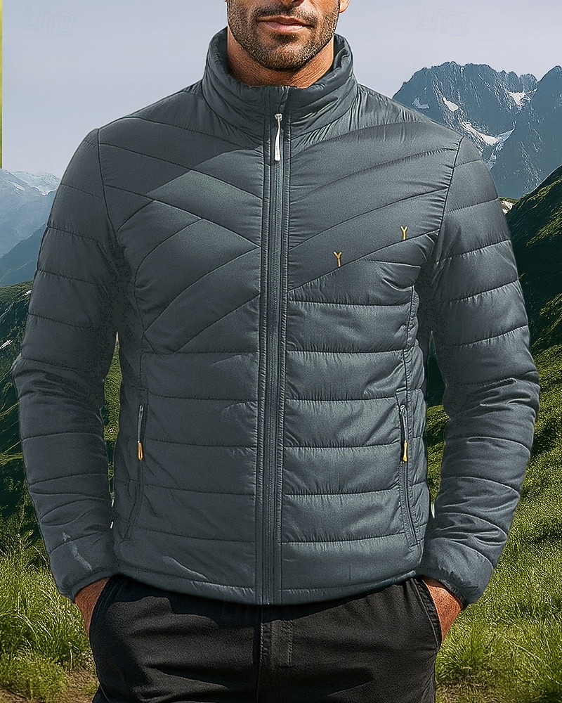 Men's Puffer Jacket Thermal Jacket Outdoor Thermal Warm Hiking Outfits Hiking Clothes Winter Autumn / Fall Top Camping / Hiking / Caving Running Solid Color Black Dark Blue Grey 2025 - $62.99 –P5