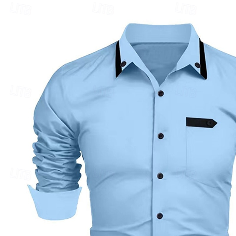 Herren Hemd Kleidhemd Einfach Formell Hochzeit Schwarz Weiß Wein Marineblau Langarm Umlegekragen Sommer Frühling Bekleidung 2025 - $23.99 –P3