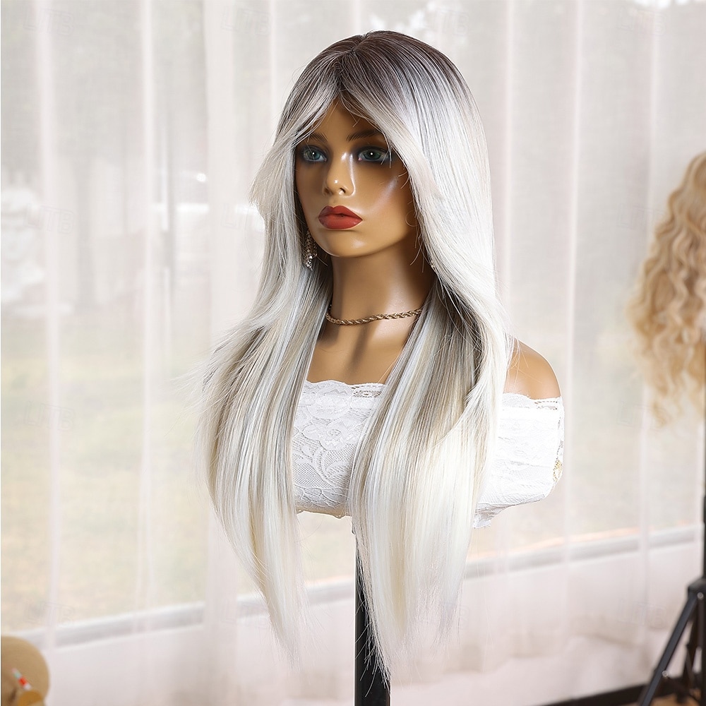 Synthetic Wig Natural Straight Middle Part Machine Made Wig 24 inch White / Pink Synthetic Hair Women's Soft Comfortable Multi-color 2026 - $31.99 –P3