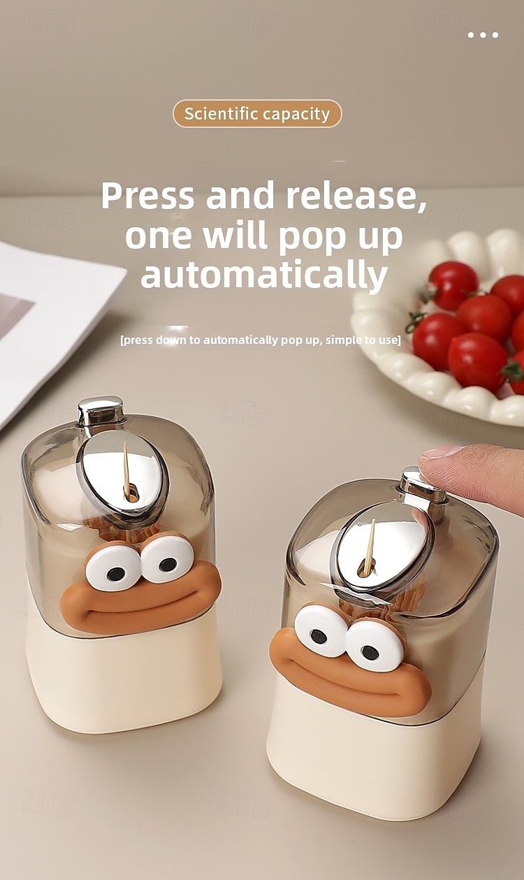 distributore automatico di stuzzicadenti a comparsa, design creativo a pulsante con simpatici adesivi a forma di cartone animato, ideale per l'uso in cucina e sul tavolo da pranzo del 2025 a $7.99 –P4