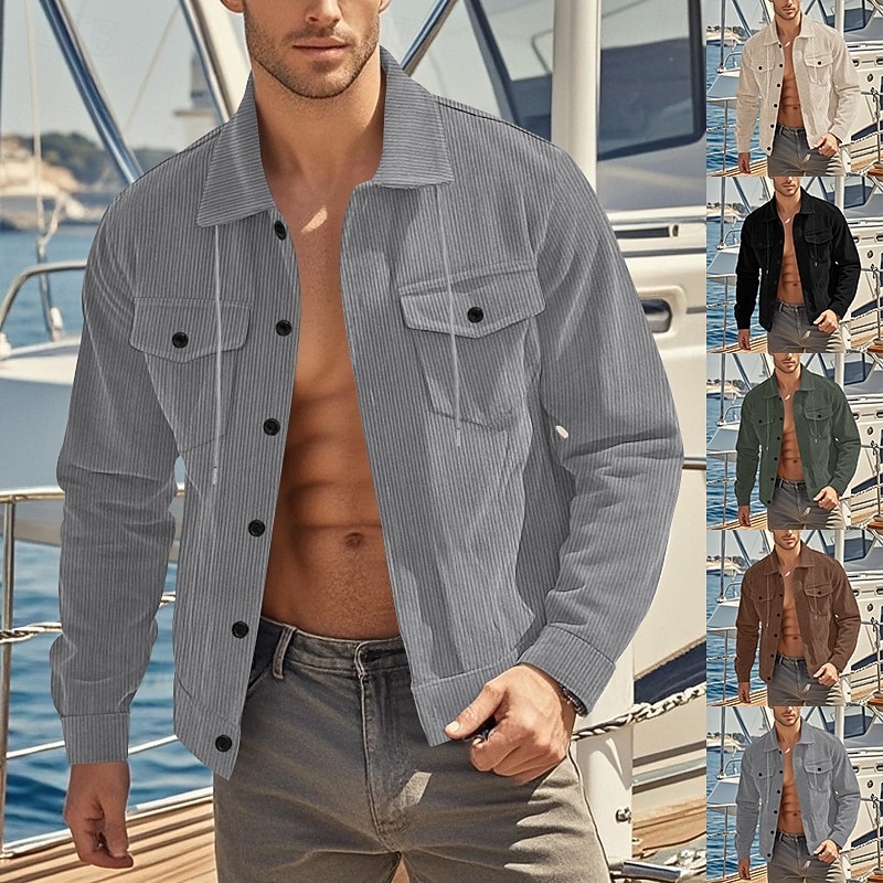 Homens jaqueta leve Jaqueta de Veludo Jaqueta Carga Jaqueta casual Férias Diário Respirável Bolsos Primavera Outono Tecido Moda Clássico Colarinho Chinês Padrão Adamascado Preto Verde Escuro Marron de 2025 por $32.99 –P1