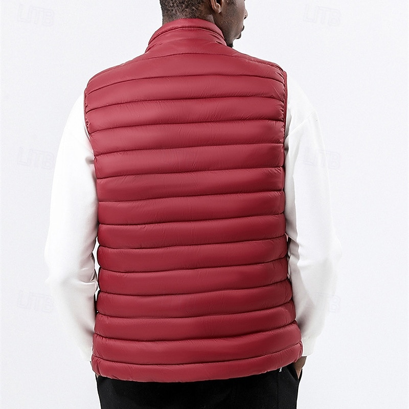 2026年 男性用 パファーベスト ベスト ジレ バケーション 日常 デート ファッション カジュアル 冬 ポケット ナイロン 保温 快適 純色 ジッパ－ スタンド レギュラー ブラック イエロー ワイン アーミーグリーン ベスト  コレクション – $43.99 –P7