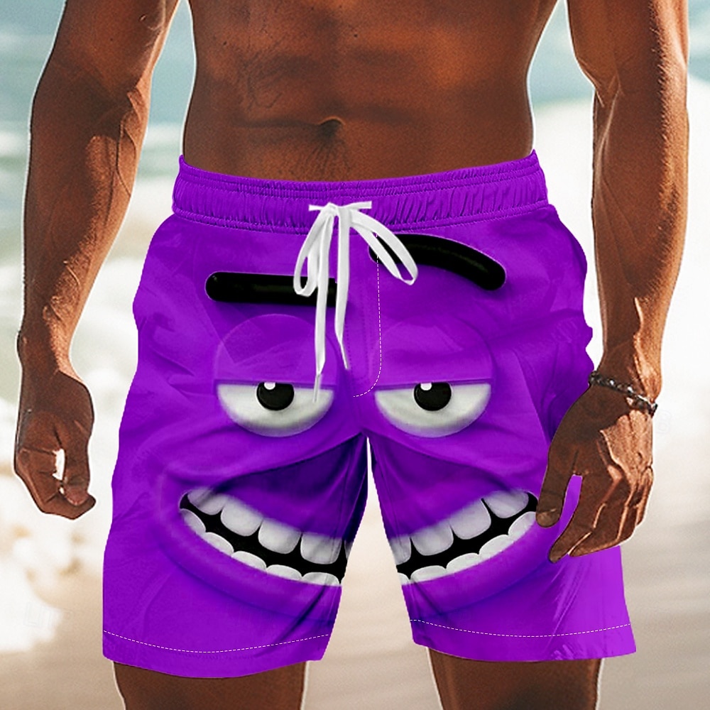 Men's 3D Cartoon Smile Face Swim Trunks Swim Shorts Board Shorts Mid Waist Funny Outdoor Vacation Dailywear Side Pockets Mesh Lining Elastic Drawstring Waist Designer Clothing Apparel 2025 - $19.99 –P5