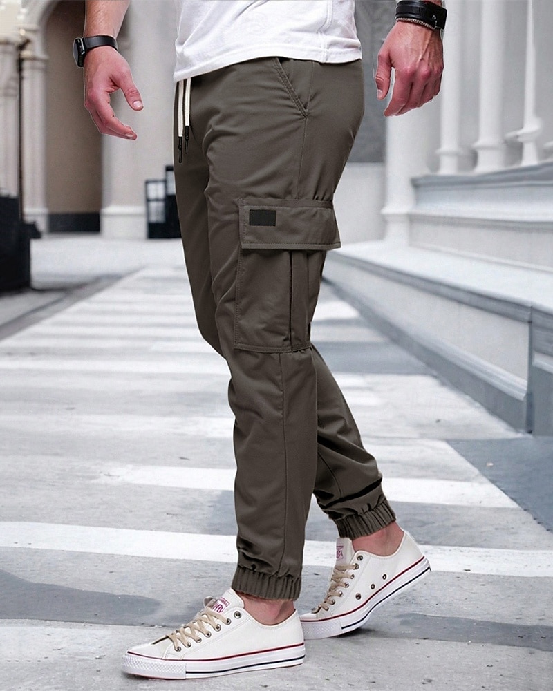 Men's Cargo Pants Joggers Trousers Drawstring Elastic Waist Multi Pocket Plain Wearable Outdoor Daily Camping & Hiking Fashion Classic Black Yellow 2026 - $21.99 –P10
