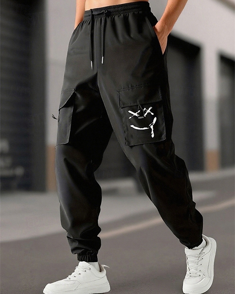 Herren Cargo-Hosen Jogginghose Hose Kordelzug Elastischer Bund Druck Cartoon Lächelndes Gesicht Komfort Sport im Freien Täglich Mode Lässig Schwarz Mikroelastisch 2026 - $24.99 –P1