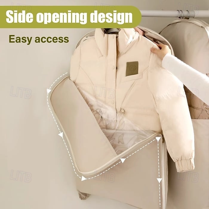 Ensemble de 3 sacs à vêtements suspendus peu encombrants avec fermeture éclair à compression automatique, housse anti-poussière pour manteaux, doudounes, organisateur de vêtements de placard avec de 2025 ? $29.99 –P3