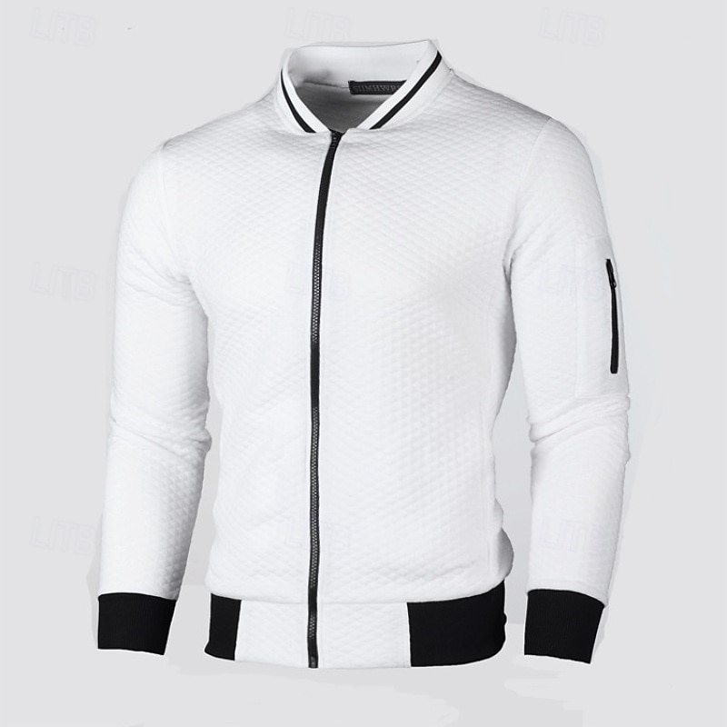 Hombre Sudadera Sudadera con cremallera completa Negro Blanco Burdeos Azul Marino Gris Claro Cuello Mao Plano Con Texturas Deporte Casual Diario Ropa de calle Fresco Ropa deportiva Primavera & Otoño 2025 - $17.99 –P5