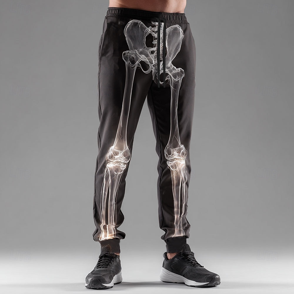 Pantaloni tuta da uomo Scheletro costumi neon glow pantaloni joggers elasticizzati in vita a metà gamba stile gotico scuro streetwear atletico con tasche primavera autunno stampa 3D del 2026 a $24.99 –P1