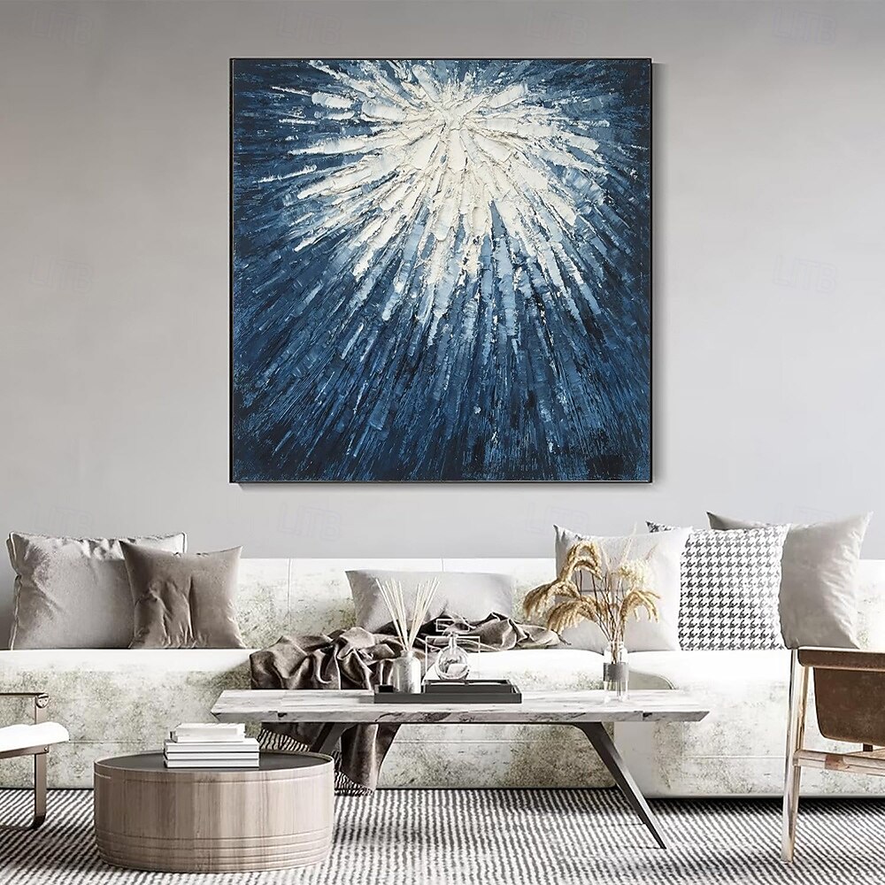 handgefertigtes Ölgemälde auf Leinwand, Wandkunst, Dekoration, moderne blau-weiße abstrakte Textur für die Dekoration des Esszimmers zu Hause, gerolltes, rahmenloses, ungedehntes Gemälde 2025 - $38.99 –P2