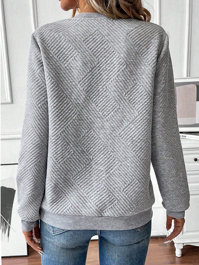 Dame Teksturert genser Pullover عادي Gatemote Fritid Behagelig Langermet V-hals Vanlige topper Gate Ferie Ut på byen Quarter Zip Svart Hvit Rosa Grå Høst 2025 - $26.99 –P2