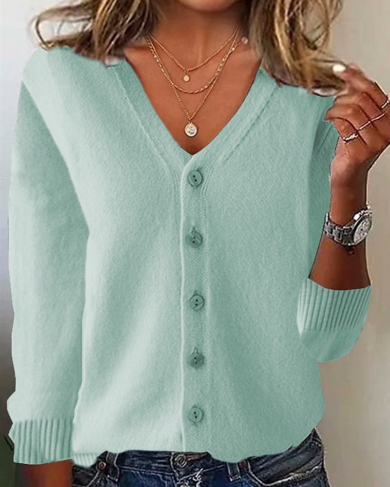 Per donna Felpa Cardigan Moda Streetwear Quotidiano Tinta unica A Coste Scollo a V Lavorato a maglia Manica Lunga Top Regolari Maglia Ferie Uscire Weekend Nero Bianco Autunno Inverno del 2025 a $9.99 –P2