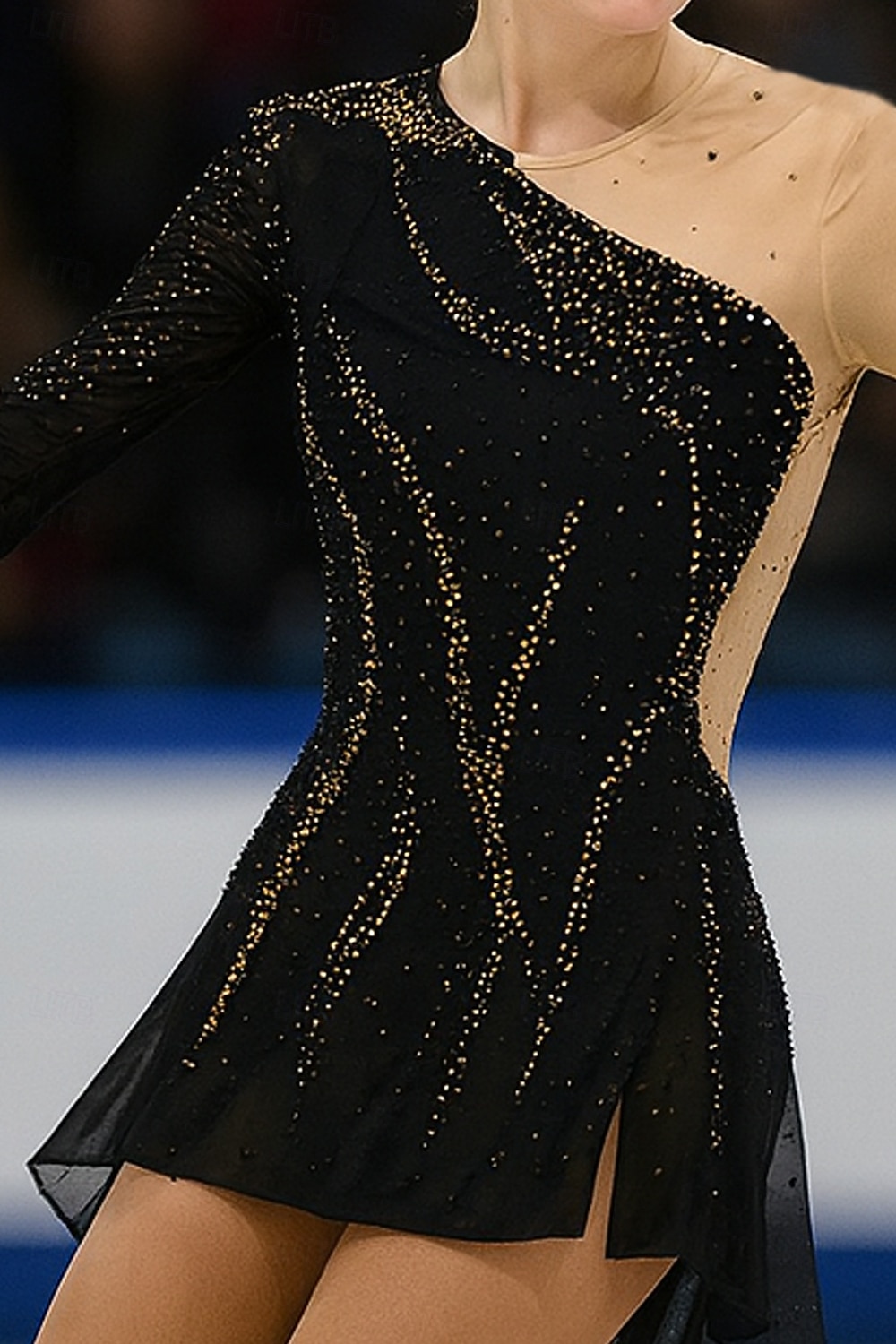 Taitoluistelupuku Naisten Tyttöjen Luistimet Hameet Musta Avoin selkä Epäsymmetrinen helma Silmukka Erittäin elastinen Kouluts Kilpailu Luisteluasu Klassinen Kristalli / Strassi Pitkähihainen 2026 - $251.89 –P1