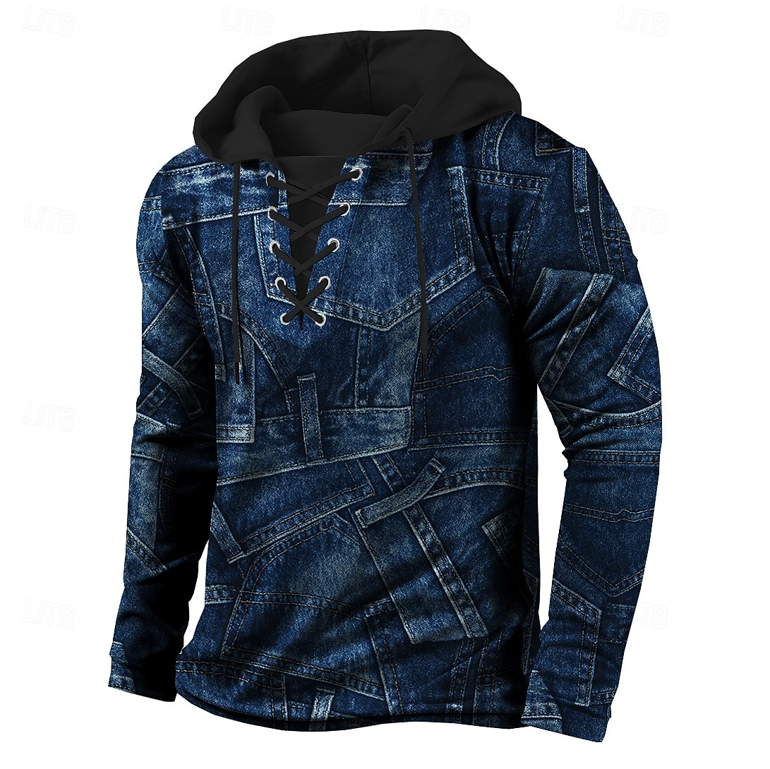 Homme Patchwork Sweat à capuche Sweatshirt Élégant Vintage Rétro À capuche Vêtements de rue Bleu Noir 2 Cordon de serrage Automne Hiver Designer de 2025 ? $26.99 –P4