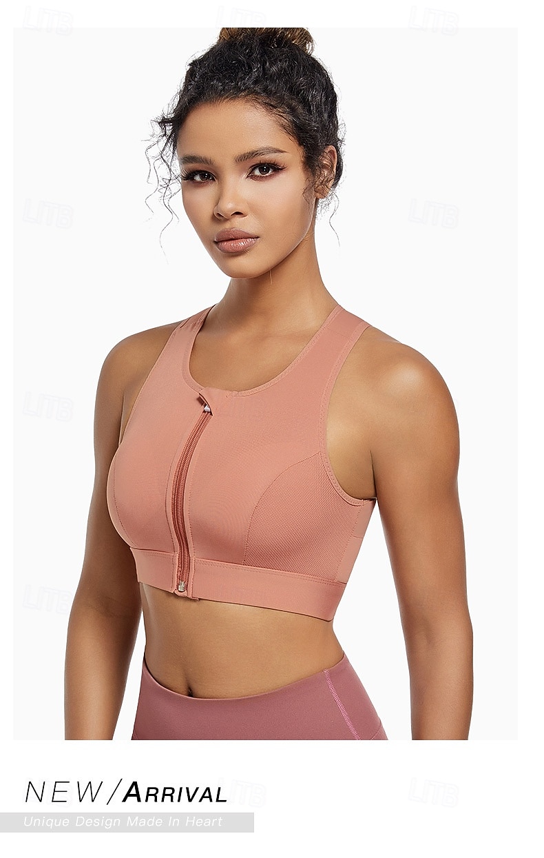 Mulheres Sutiã Esportivo Top de ioga Tops de treino Decote redondo Liberdade Ultra Stretch Respirável Zíper Frontal Sem Manga Esportes Côr Sólida Blusas Para Treino de Ginástica Caminhada Corrida de 2026 por $10.49 –P3