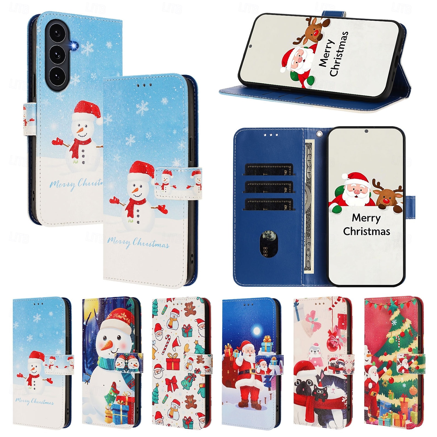 teléfono Funda Para iPhone 17 Pro Max 17 Air 16 15 14 Pro Max Plus 16e 13 Mini Funda Trasera con correa de muñeca Caballete Ranura para tarjetas Navidad TPU Cuero de PU 2025 - $8.99 –P3