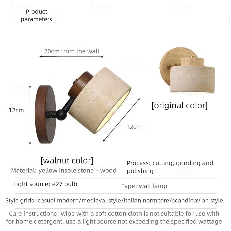 Vegglampe i naturstein, justerbar, steinmontert baderomslampe, fastkablet, rustikk lampe i gårdshusstil, moderne belysning for soverom, stue, nattbord, 85-265v 2025 - $91.99 –P1