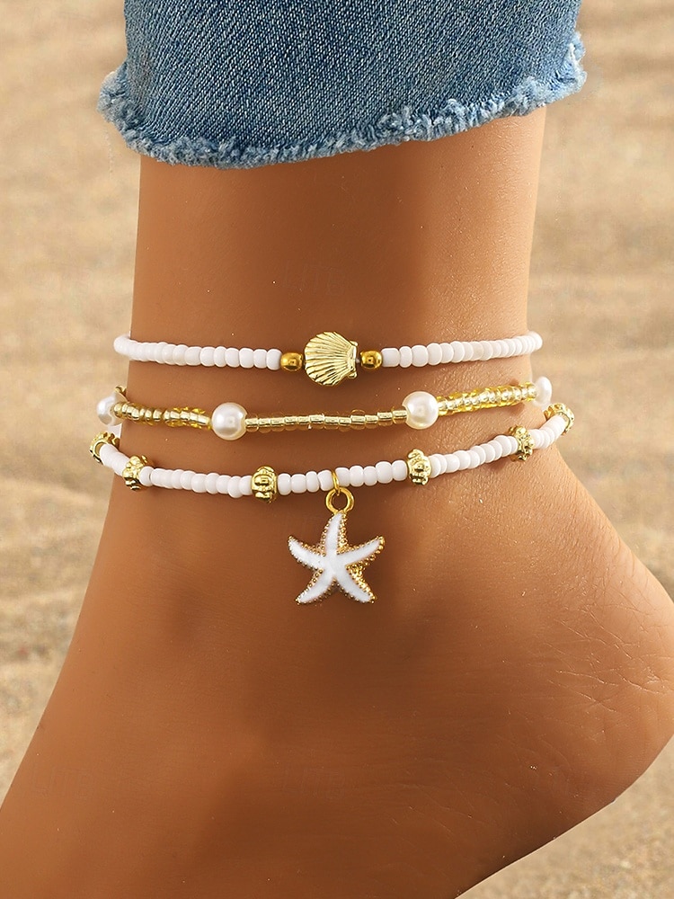 3-delat pärlhängesset för kvinnor – guldlegering och vita pärlor med sjöstjärnor och snäckor, bohemiska strandsmycken för sommarsemester och vardagliga outfits 2026 - $7.99 –P2