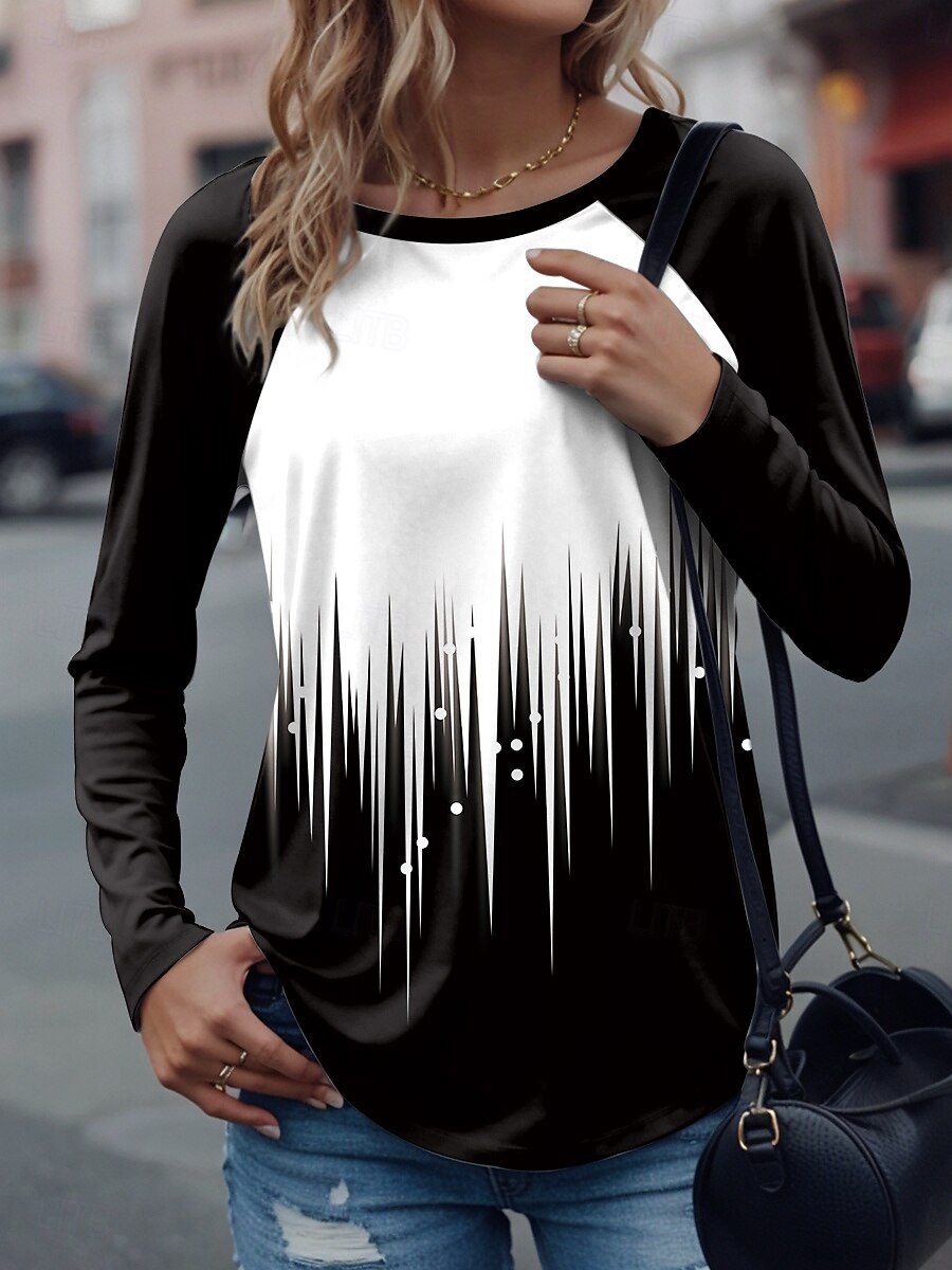 Femmes T-shirt Graphique Géométrique Élégant Occasionnel manche longue Col ras du cou Hauts Réguliers Quotidien Week-end Imprimé Blanche Jaune Rose Claire Bleu Violet Printemps Automne Hiver de 2025 ? $25.99 –P1