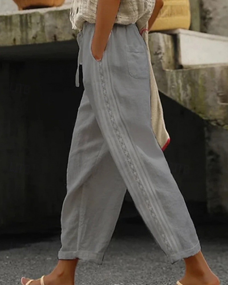 Per donna Pantaloni in cotone e lino Pantaloni Eleganti Streetwear Casual Lunghezza intera Naturale Semplice Tasca Design con Coulisse Elastica Confortevole Streetwear Ferie Abbigliamento quotidiano del 2025 a $32.99 –P4