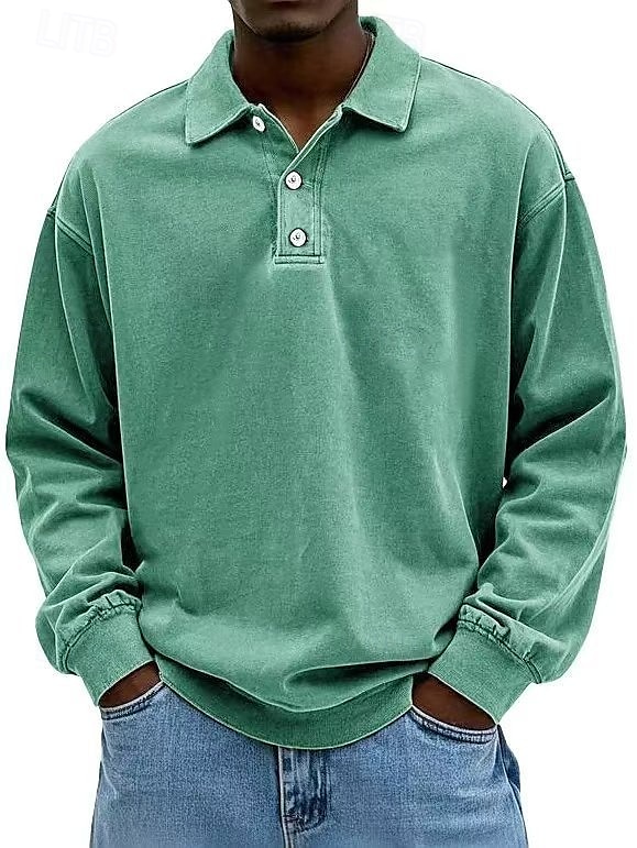 Herr Skjorta Polokrage Långärmad Ledigt / vardag Mjukt Spänne Enfärgad / vanlig färg Svart Rodnande Rosa Sportkläder Polyester 2025 - $28.99 –P7