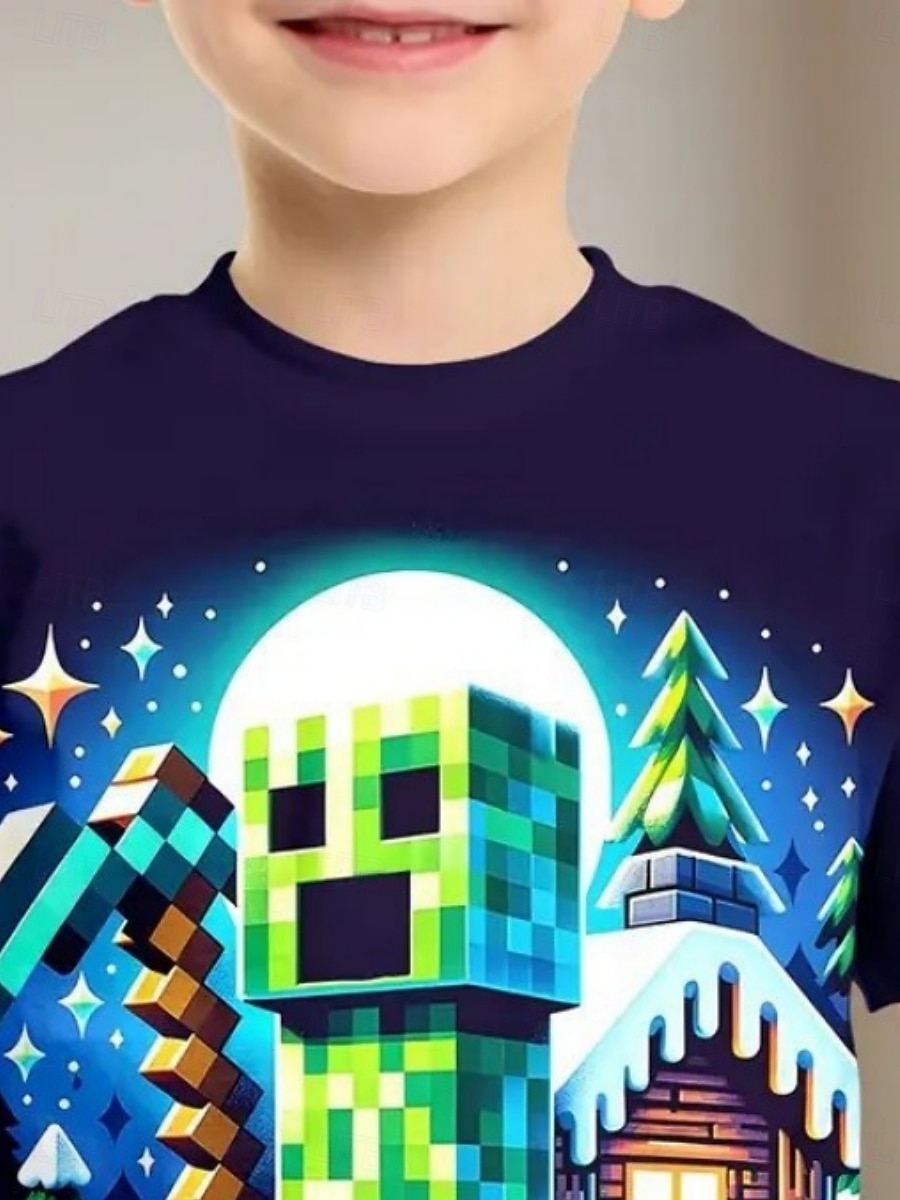 Pojkar 3D Grafisk Tecknat T-shirt Kortärmad Sommar Vår Mode Grundläggande Barn 4-12 år Rund hals Utomhus Ledigt Dagligen Normal 2025 - $11.99 –P2