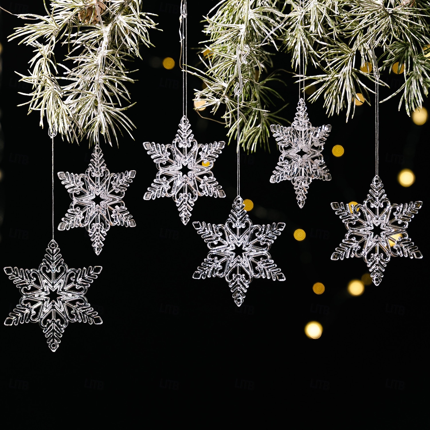6 stk. krystall snøfnuggpynt i julekrystall, hengende snøfnuggpynt i akryl, rosa istapp-snøfnuggpynt i 3 farger til juletrefest, hjemmedekorasjon 2025 - $5.99 –P10