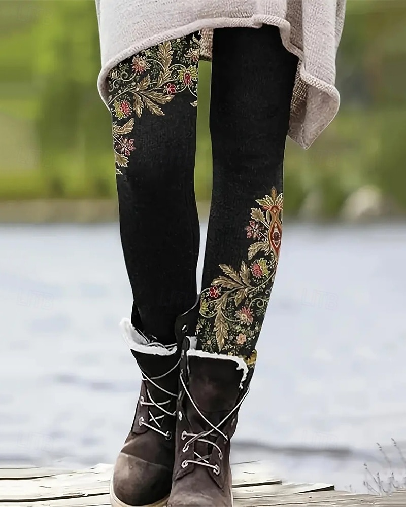 Női Nadrágok Leggingek Kényelmes leggings Utcai sikk Alkalmi Teljes hossz Magas derék Virágos Rugalmas derék Nyomtatott Lélegzési képesség Kényelmes Nyúlós Vakáció Utca Hétköznapi viselet Fekete 2025 - $17.99 –P1