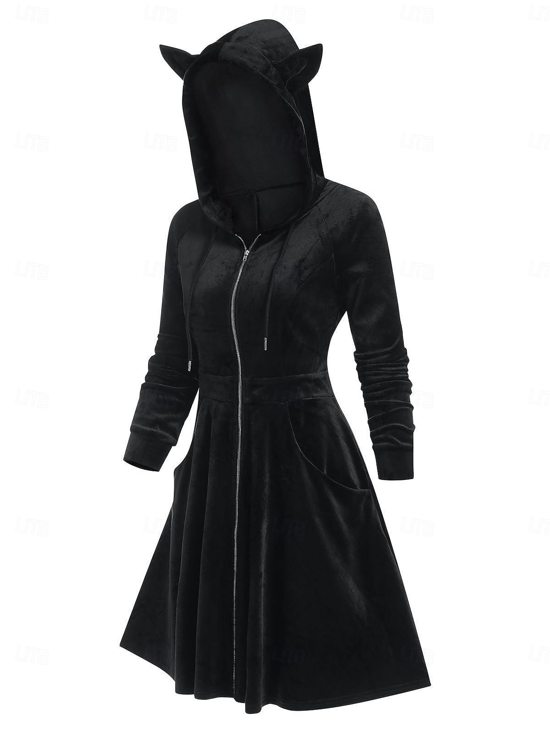 Punk & Gothic Dress Hoodie Little Devil Horn Velvet Zip-Up Fancy Dress Women's Halloween Carnival Performance Party Adults' Dress Fall Winter 2026 - $27.99 –P3