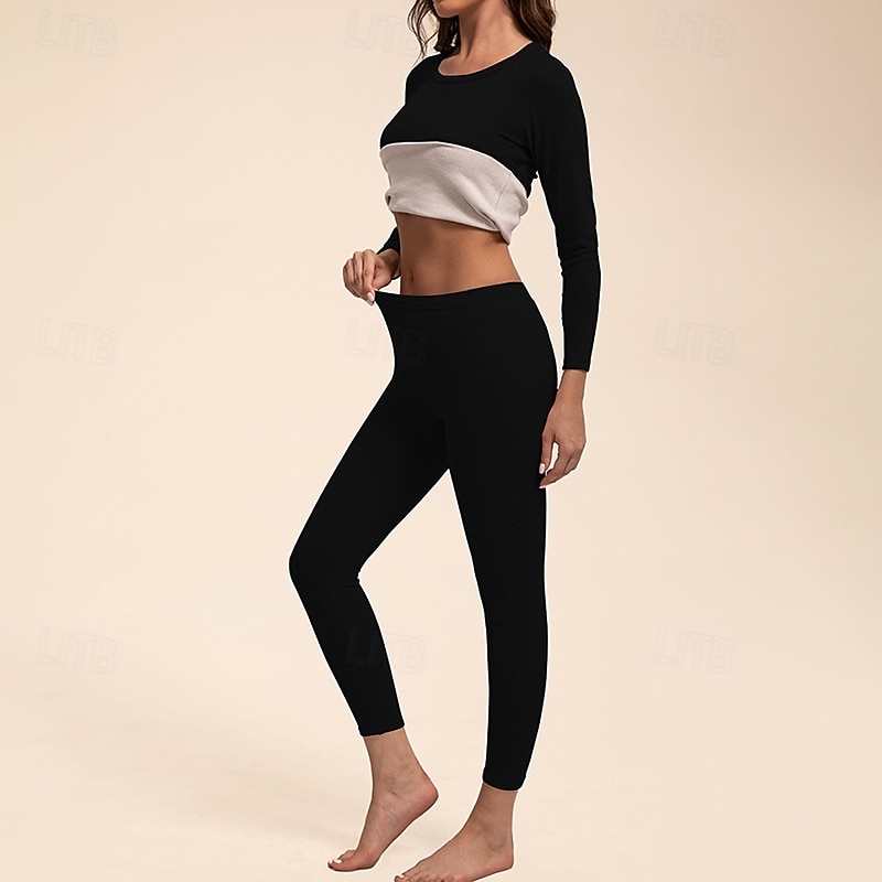 Per donna Tempo freddo in alto e in basso Strato di base superiore e inferiore Underwear Set termica Inverno Molto spesso Tinta unica Completo Abbigliamento Bianco latte Rosa scuro Palestra Pilates del 2025 a $24.79 –P17