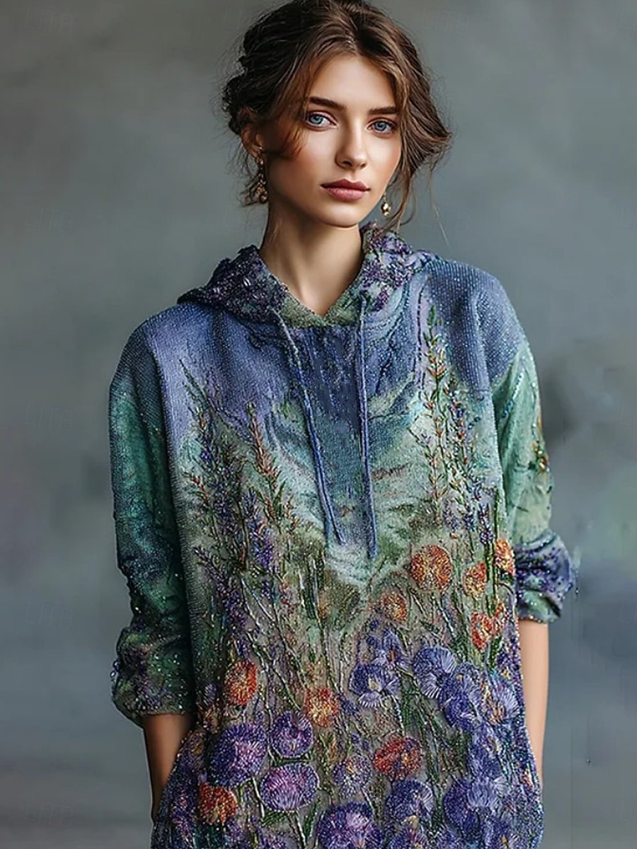 Women's 3D Print Vintage Boho Hoodie Patchwork Hoodie Sweatshirt Floral Pullover Sweatshirt Oversized Casual Warm Active Hooded Street Dailywear Patchwork Purple Spring Fall Winter 2025 - $10.99 –P6