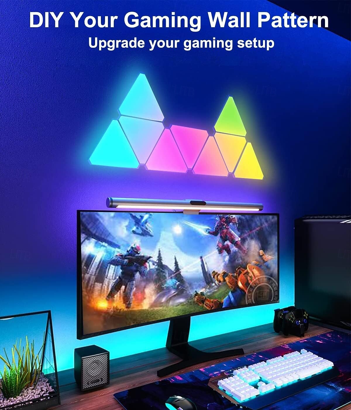 Lampes triangulaires à LED, wi-fi, Bluetooth, USB, ambiance quantique, veilleuse pour chambre à coucher, décoration créative, appliques murales de 2025 ? $23.99 –P6