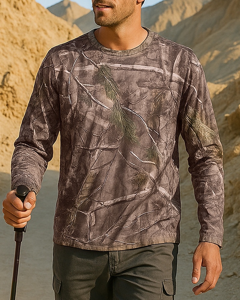 Per uomo Camicia da esterno Camicia da escursionismo Manica Lunga Girocollo Maglietta Top Esterno Asciugatura Rapida Leggero Elastico Traspirante Spandex Patchwork Marrone Caccia Pesca Arrampicata del 2025 a $18.49 –P1