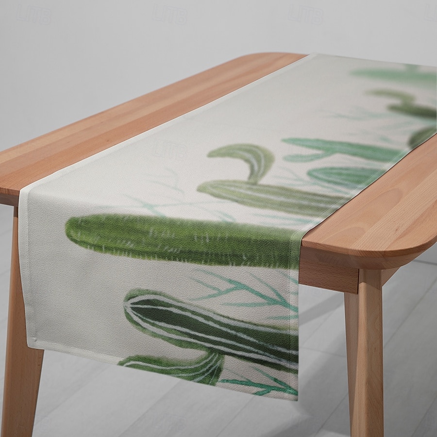 1pc Green Plant Table Runner, Digital Printed Rectangular Tablecloth for Dining Room, Wedding, Banquet, or Party Decoration 2025 - $6.49 –P4