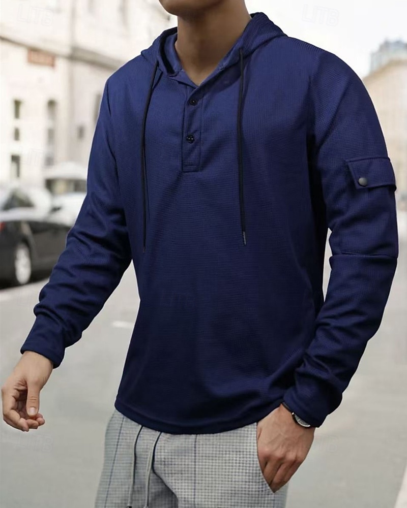 Men's Hoodie Button Up Hoodie Black White Army Green Navy Blue Khaki Hooded Plain Drawstring Sports & Outdoor Daily Holiday Polyester Streetwear Basic Casual Spring Fall Clothing Apparel Hoodies 2025 - $19.99 –P2