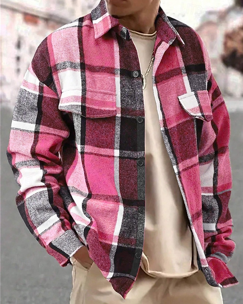 Per uomo Giacca Camicia Giacca Casual Vacanza Quotidiano Calore Termico Tasca Primavera Autunno Plaid Moda Classico Bavero Regolare Grigio scuro Giallo Arancione Grigio chiaro Rosé Giacca del 2026 a $28.99 –P15