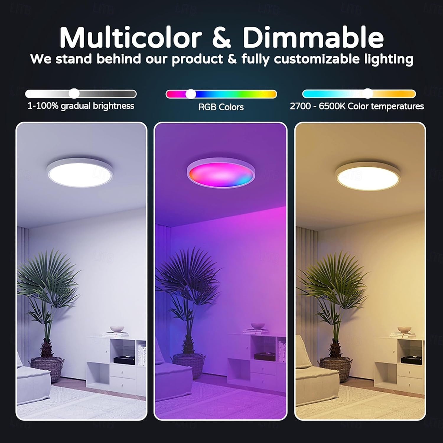 Smart LED Ceiling Light WiFi, RGB Flush Mount Ceiling Light Fixture, 16 Million DIY Colors, Compatible with Alexa Google Home, 2700K-6500K Ceiling Lights for Bedroom Living Room 2025 - $43.99 –P2