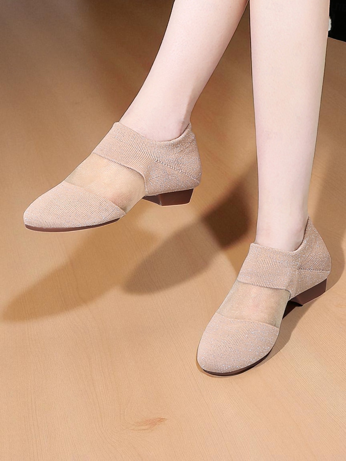 Women's Beige Knit Jazz Shoes with Glitter Detailing - Professional Dance Footwear 2026 - $32.99 –P4