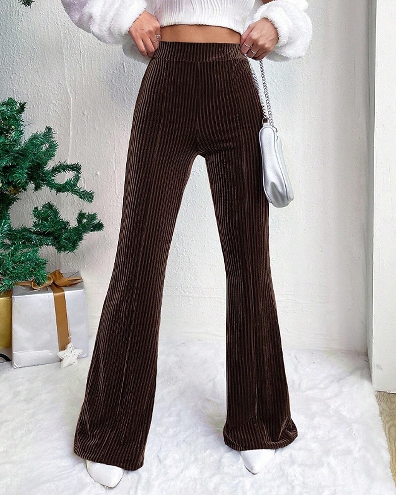 Mulheres Perna larga Calças de Veludo Calças Roupa de rua Casual Comprimento total Natural Tecido Cintura elástica Confortável Ao ar livre Férias Para Noite Vinho Pavão Azul Rosa claro cáqui Outono de 2026 por $22.99 –P14