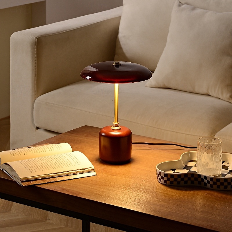 Candeeiro de mesa redondo de vidro e madeira de latão retrô contemporâneo com cilindro LED para cabeceira de 2025 por $252.39 –P4
