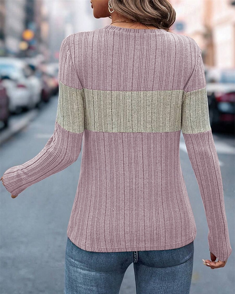 Жен. Вязаная ткань Пуловер Повседневные Стиль На каждый день Контрастных цветов Рельефный узор Вырез под горло Трикотаж Длинный рукав Обычные топы Вязать Повседневные Праздники На выход 2026 - $21.99 –P5