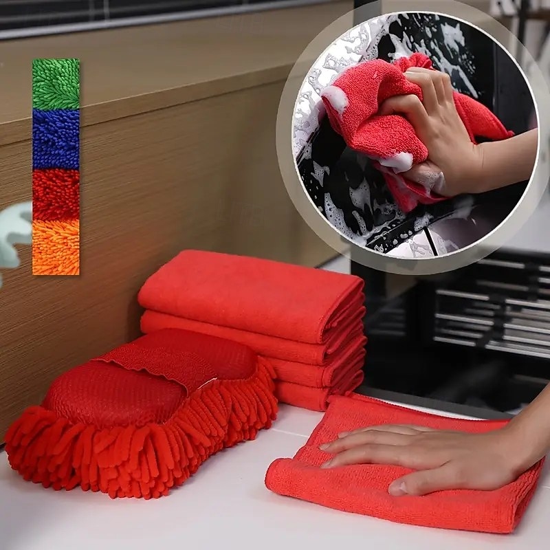 Conjunto de 6 peças de esponja e toalha para lavagem de carros – inclui 1 luva de esponja de limpeza e 5 toalhas de microfibra macias e superabsorventes – reutilizáveis para uso no carro, em casa e na de 2025 por $17.99 –P2