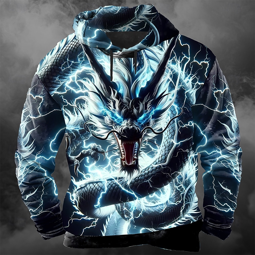 Per uomo Drago 3D Felpa con Cappuccio Felpa Cool Festa Manica Lunga Girocollo Club Abbigliamento casual alla moda Blu Viola Verde Coulisse Autunno Inverno progettista S M L XL XXL XXXL del 2026 a $28.99 –P1