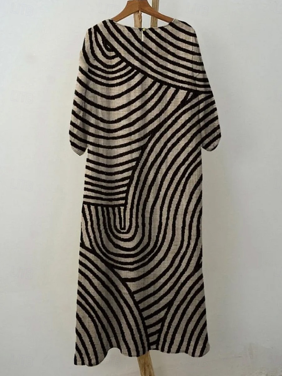 Robe maxi femme Kaftan à manches 3/4 col rond robe décontractée robe shift A-line robe Boho quotidienne rendez-vous sortie géométrique brun foncé jaune rouge violet de 2025 ? $41.99 –P3